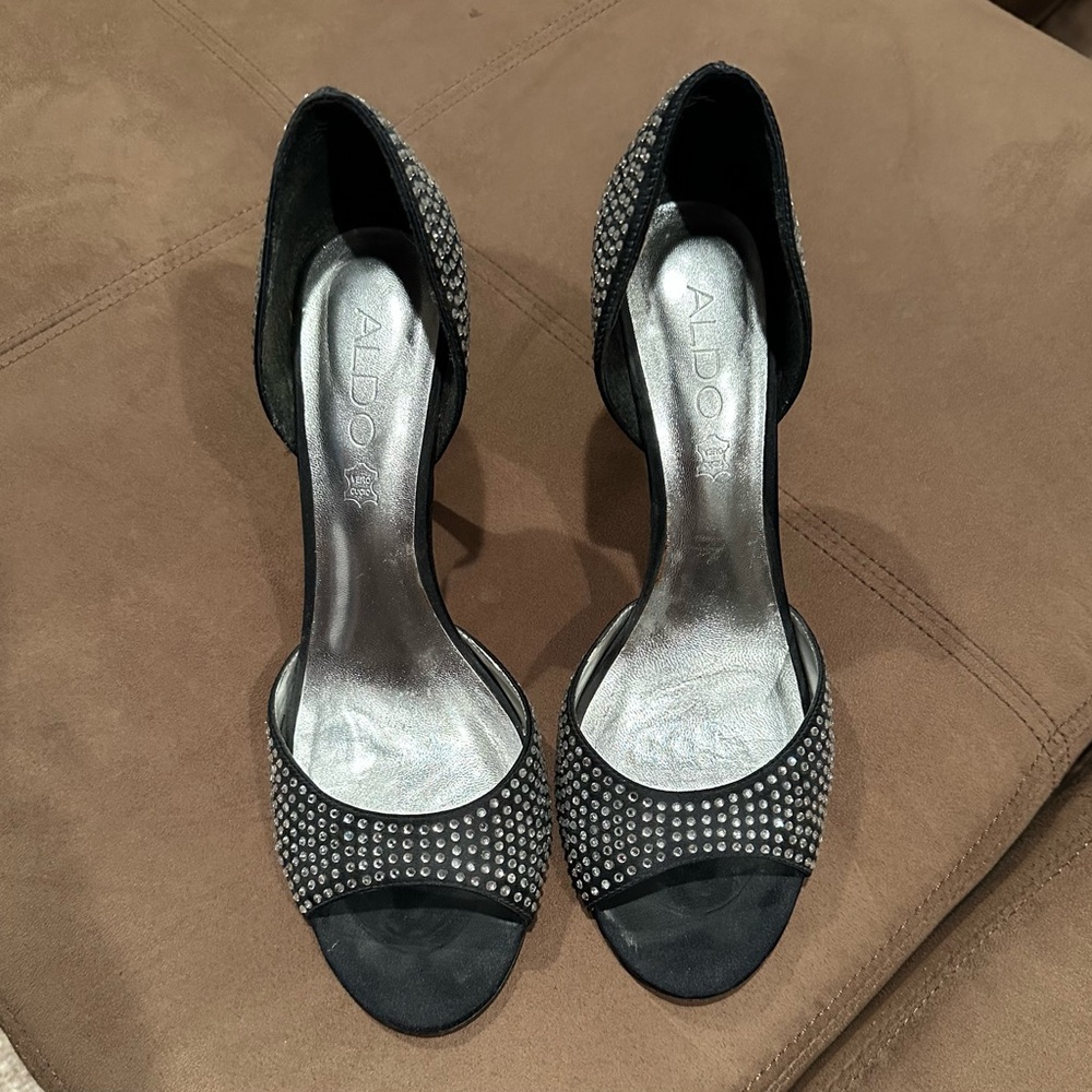 Aldo Black and Silver Studded Heels
